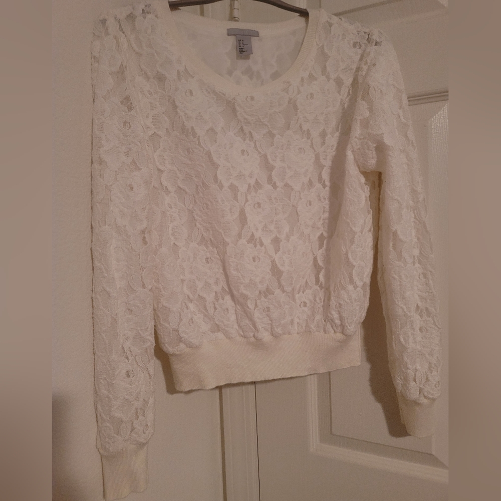 H&M White and Ivory lace Sweater, Medium